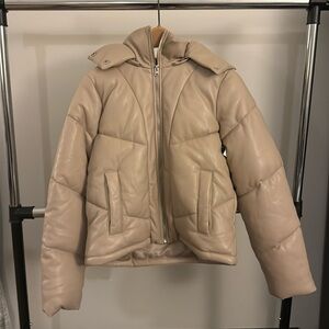 Abercrombie & Fitch Women’s Cream Vegan Leather Jacket Coat Size Medium